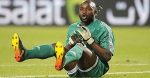 Robert Kidiaba, gardien de but de l'équipe de football de RDC célébrant une victoire. Archives. Sources: www.nyota.net